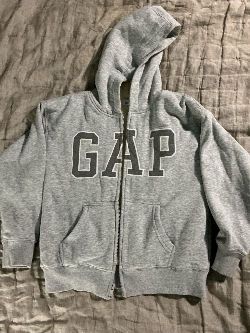 Gap Hoodie Kids L(10-12) Gray Sherpa Lined Zip Up Logo Fleece Jacket Warm Winter